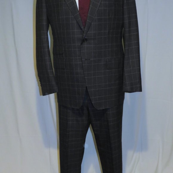 Tom Ford Fit Y O'Connor Current Gray Plaid Peak Lapel Two Button Suit 44R - Picture 2 of 16